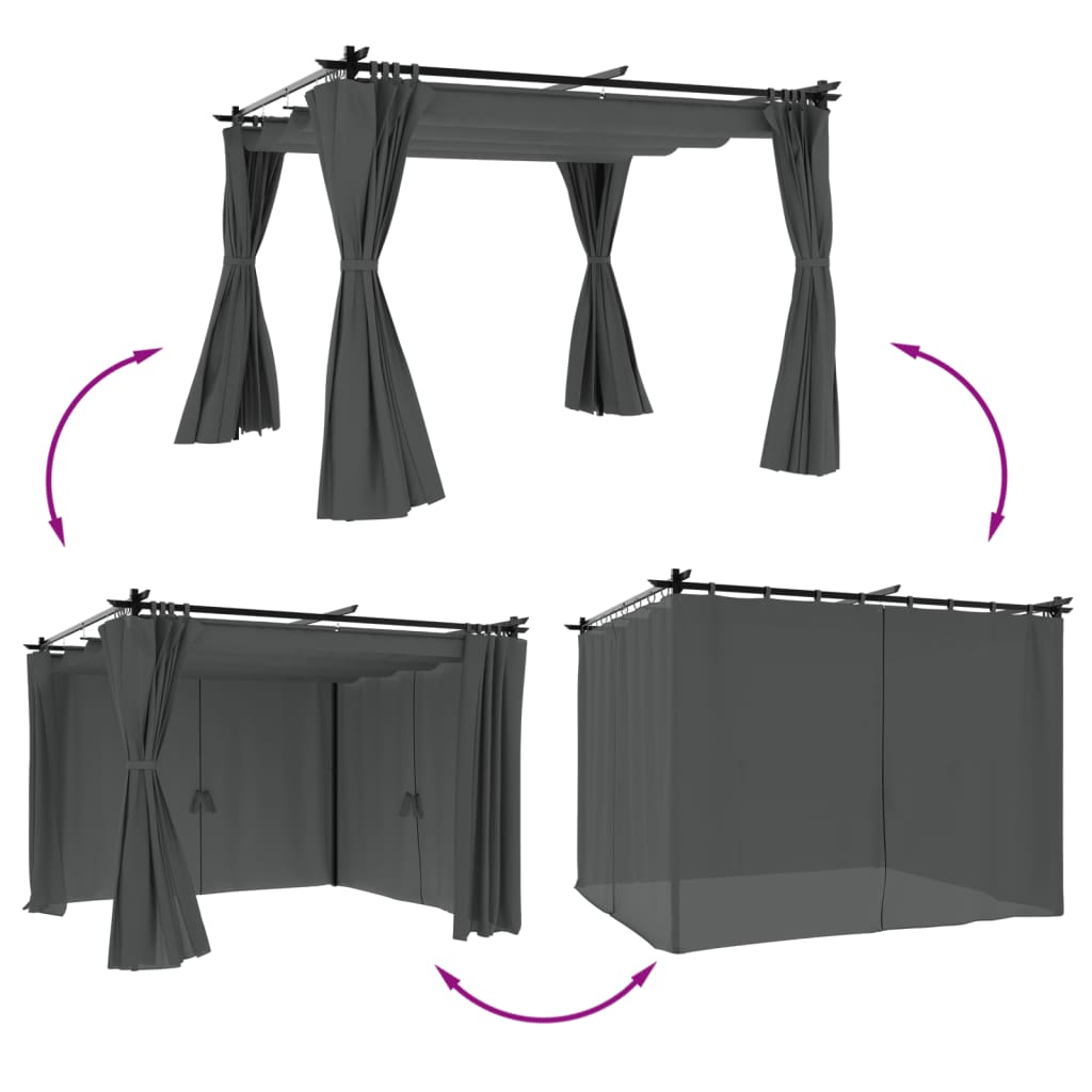 Pavėsinė su užuolaidomis, antracito, 3x3m, plienas Pavėsinė su užuolaidomis, antracito, 3x3m, plienas - Image 3