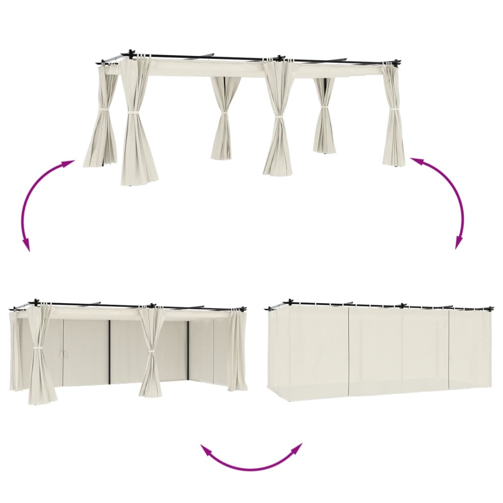 Pavėsinė su užuolaidomis, kreminės, 6x3m, plienas Pavėsinė su užuolaidomis, kreminės, 6x3m, plienas - Image 3