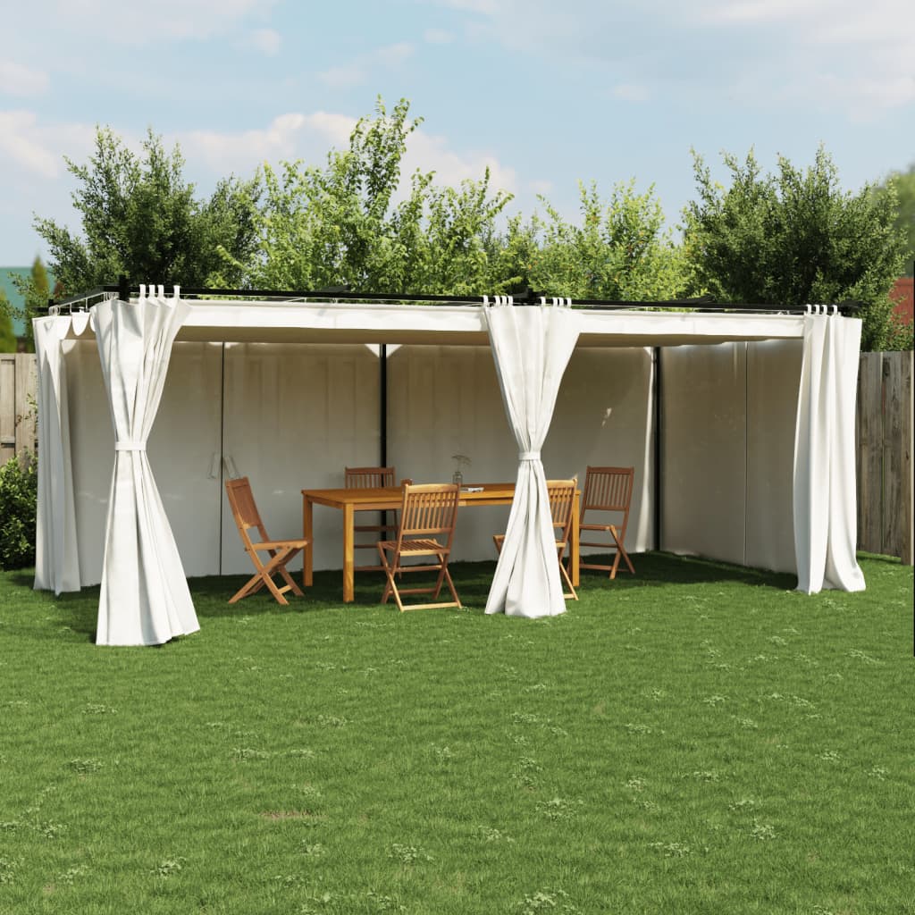 Pavėsinė su užuolaidomis, kreminės, 6x3m, plienas Pavėsinė su užuolaidomis, kreminės, 6x3m, plienas - Image 2