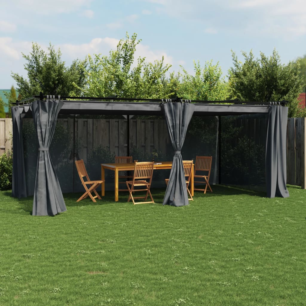 Pavėsinė su užuolaidomis, antracito spalvos, 6x3m, plienas Pavėsinė su užuolaidomis, antracito spalvos, 6x3m, plienas - Image 2