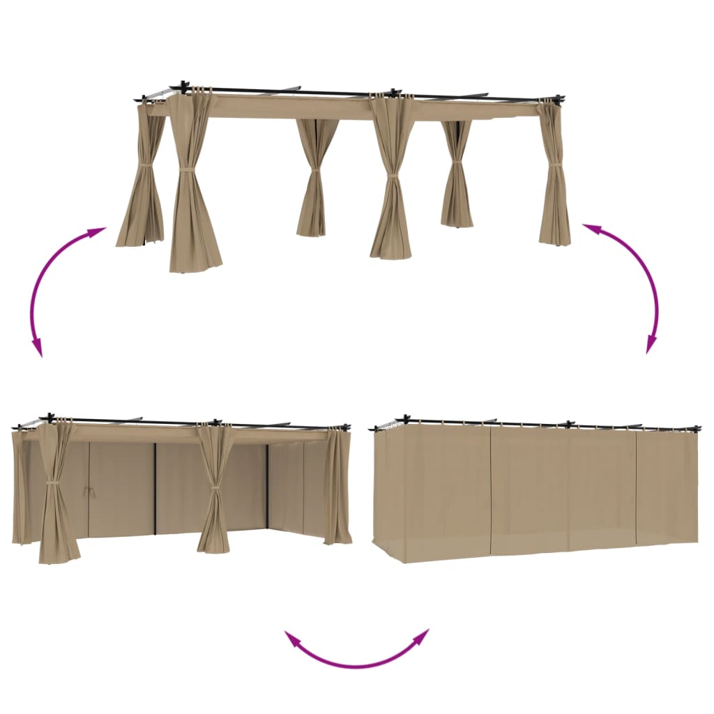 Pavėsinė su užuolaidomis, taupe spalvos, 6x3m, plienas Pavėsinė su užuolaidomis, taupe spalvos, 6x3m, plienas - Image 3