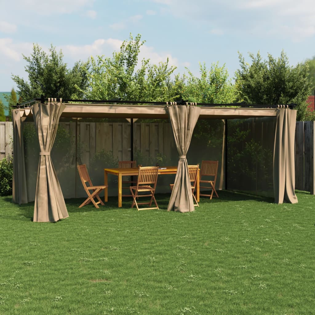Pavėsinė su užuolaidomis, taupe spalvos, 6x3m, plienas Pavėsinė su užuolaidomis, taupe spalvos, 6x3m, plienas - Image 2