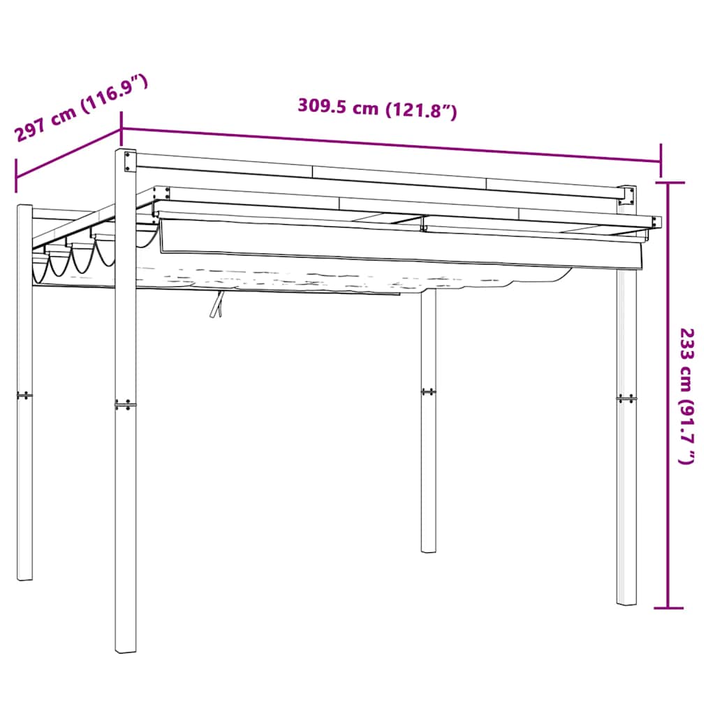 Sodo pavėsinė su ištraukiamu stogu, antracito, 3x3m, aliuminis Sodo pavėsinė su ištraukiamu stogu, antracito, 3x3m, aliuminis