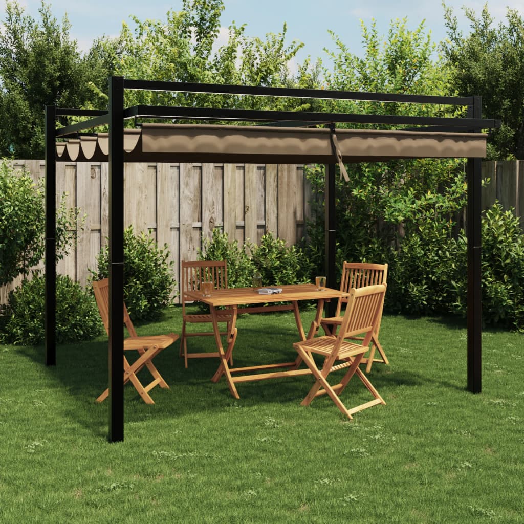 Sodo pavėsinė su ištraukiamu stogu, taupe, 3x3m, aliuminis Sodo pavėsinė su ištraukiamu stogu, taupe, 3x3m, aliuminis - Image 2
