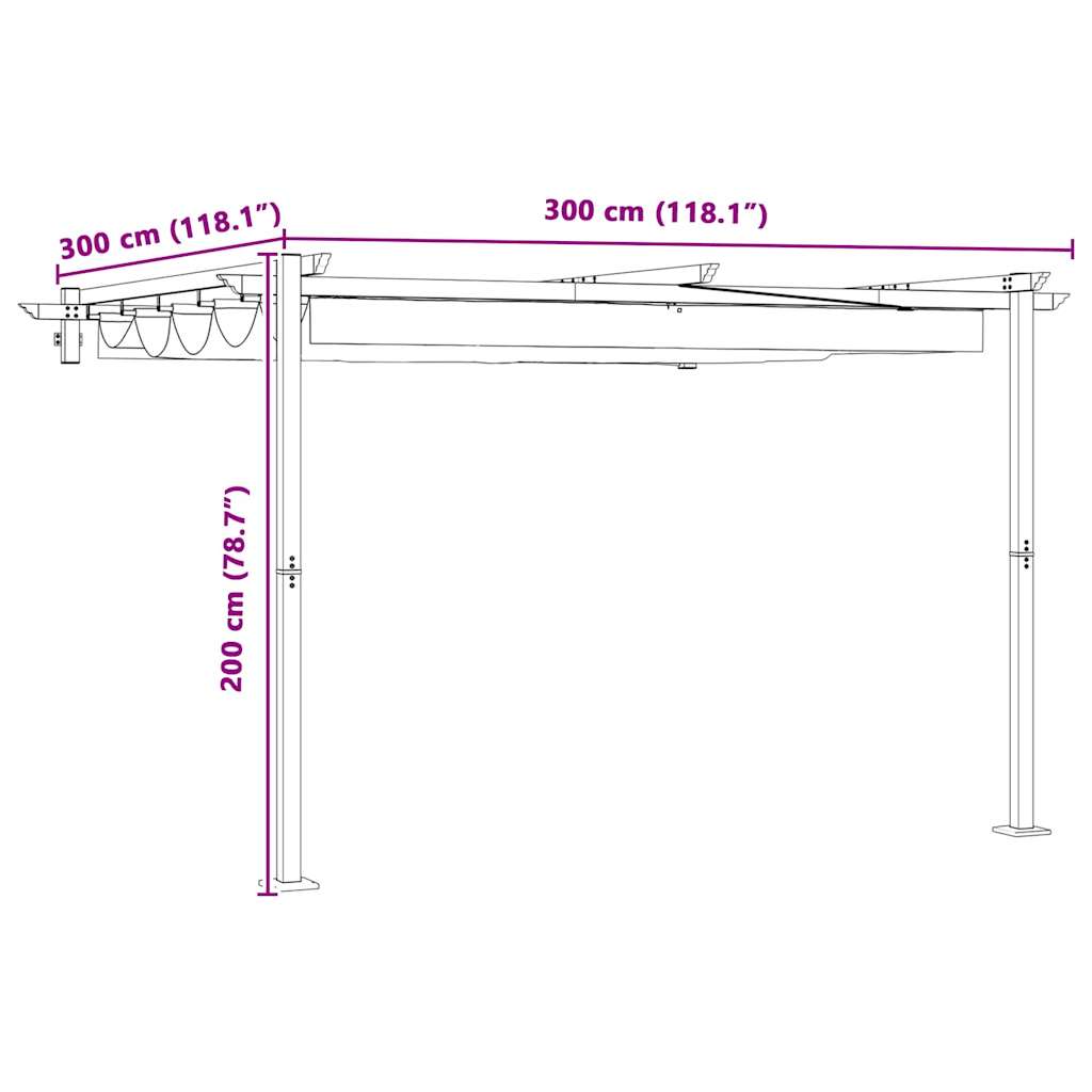 Pavėsinė 300 x 300 x 200 cm Antracito Poliesteris Pavėsinė 300 x 300 x 200 cm Antracito Poliesteris