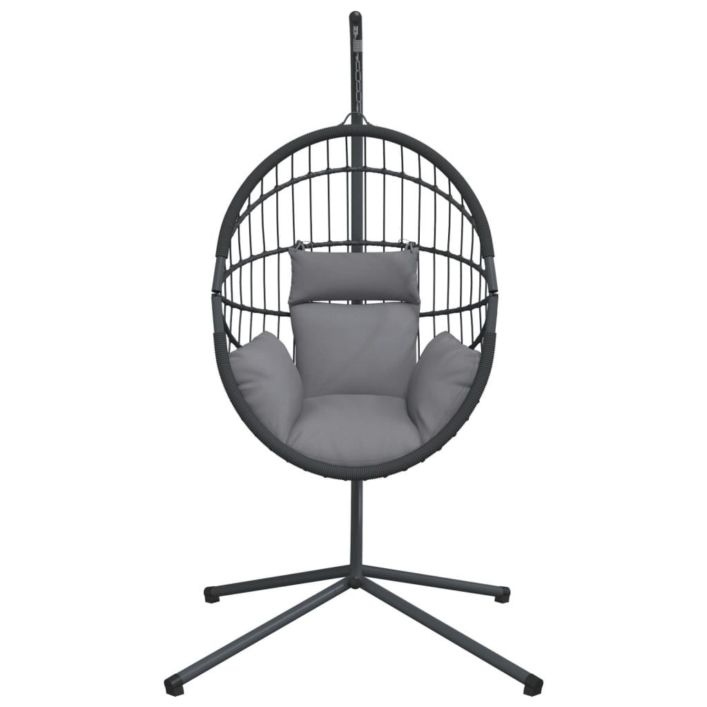 Kabantis kiaušinio formos krėslas, pilkas, ratanas ir plienas Kabantis kiaušinio formos krėslas, pilkas, ratanas ir plienas - Image 4