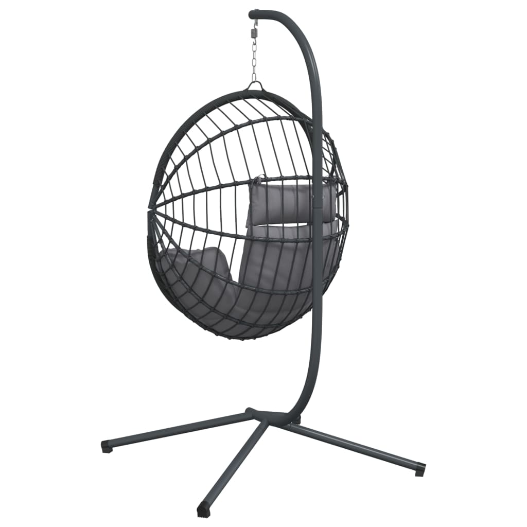 Kabantis kiaušinio formos krėslas, pilkas, ratanas ir plienas Kabantis kiaušinio formos krėslas, pilkas, ratanas ir plienas - Image 6