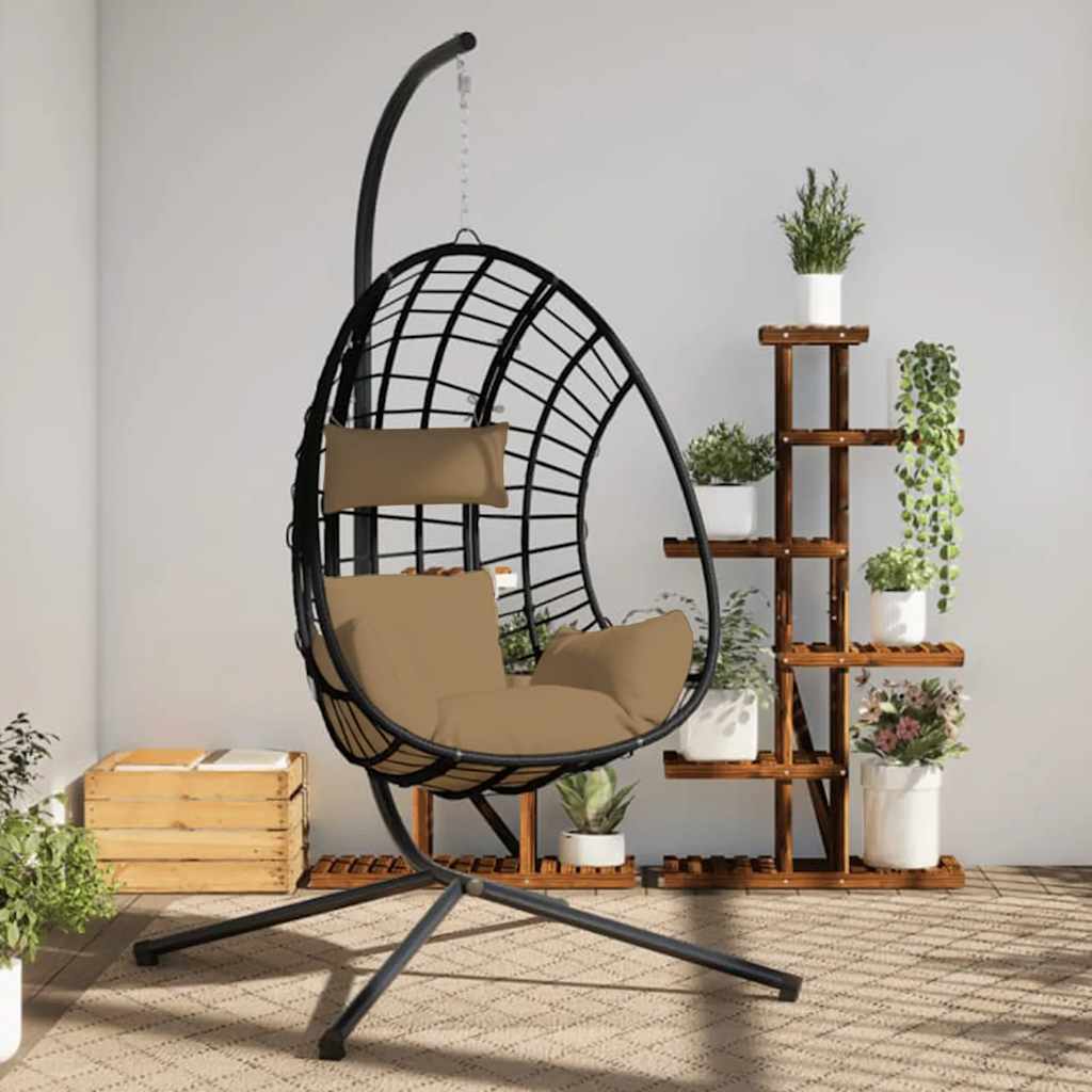 Kabantis kiaušinio formos krėslas, taupe, ratanas/plienas Kabantis kiaušinio formos krėslas, taupe, ratanas/plienas - Image 3