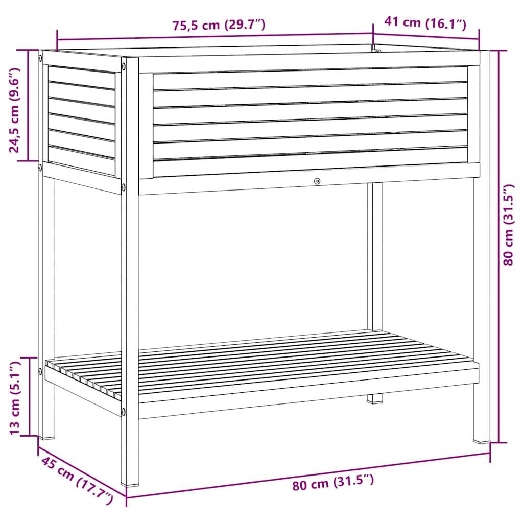 Sodo lovelis su lentyna, 80x45x80cm, akacijos masyvas/plienas Sodo lovelis su lentyna, 80x45x80cm, akacijos masyvas/plienas