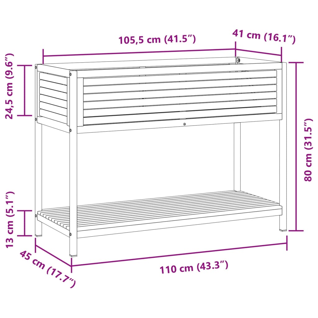 Sodo lovelis su lentyna, 110x45x80cm, akacijos masyvas/plienas Sodo lovelis su lentyna, 110x45x80cm, akacijos masyvas/plienas