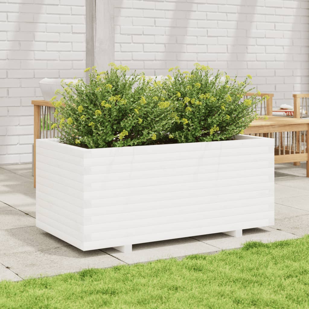 Sodo lovelis, baltas, 110x60x49,5cm, pušies medienos masyvas Sodo lovelis, baltas, 110x60x49,5cm, pušies medienos masyvas - Image 3