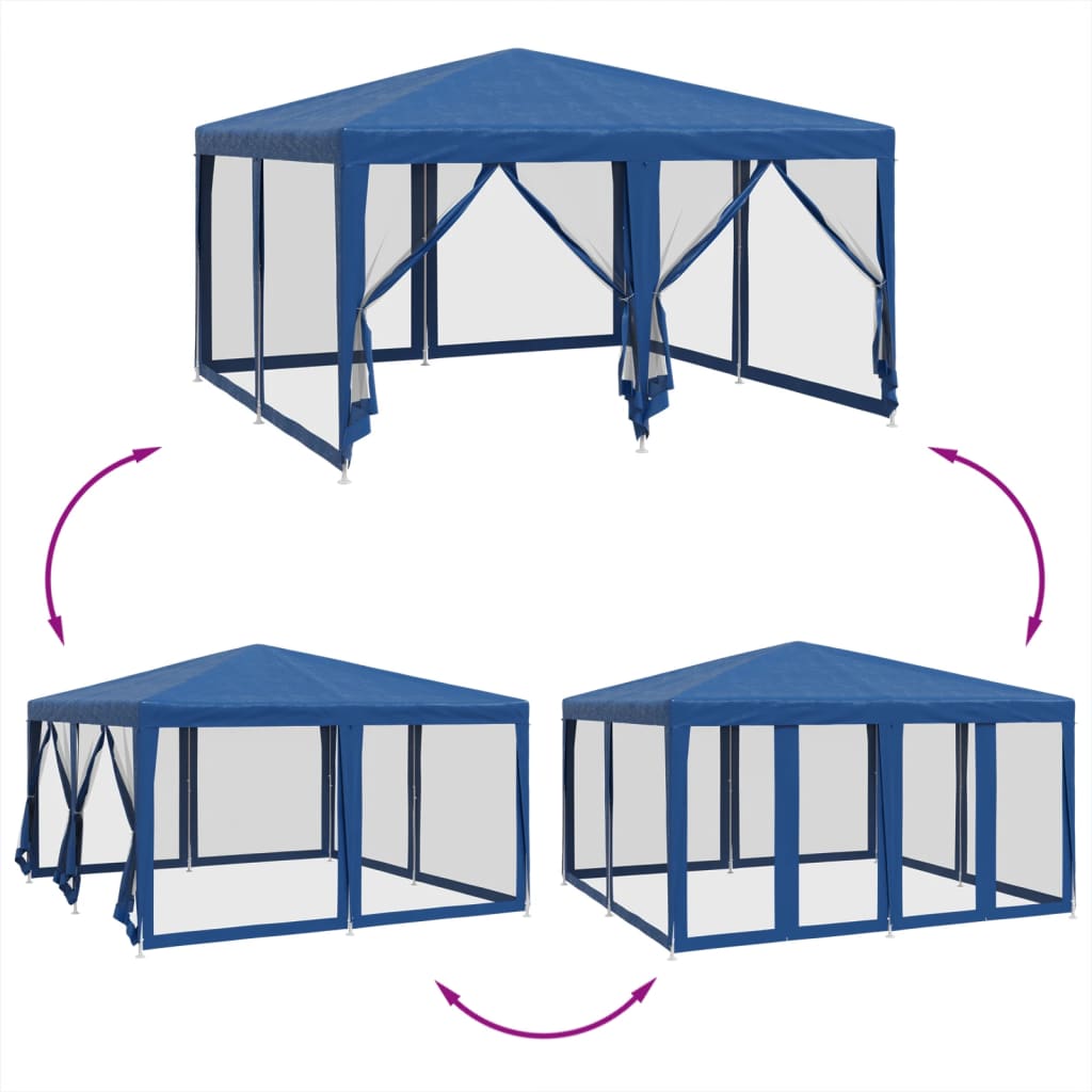Proginė palapinė su 8 tinklinėmis sienomis, mėlyna, 4x4m, HDPE Proginė palapinė su 8 tinklinėmis sienomis, mėlyna, 4x4m, HDPE - Image 6