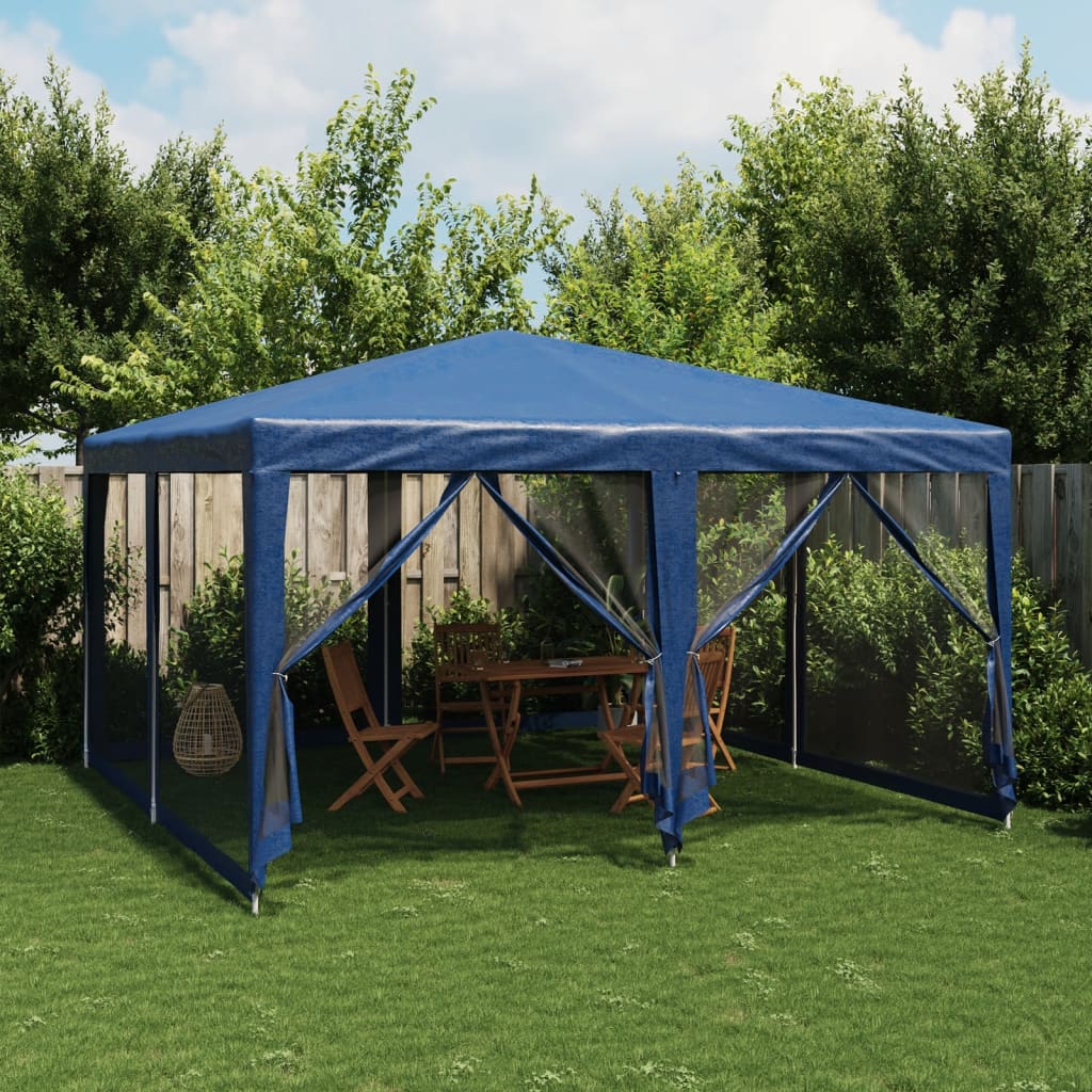Proginė palapinė su 8 tinklinėmis sienomis, mėlyna, 4x4m, HDPE Proginė palapinė su 8 tinklinėmis sienomis, mėlyna, 4x4m, HDPE - Image 2
