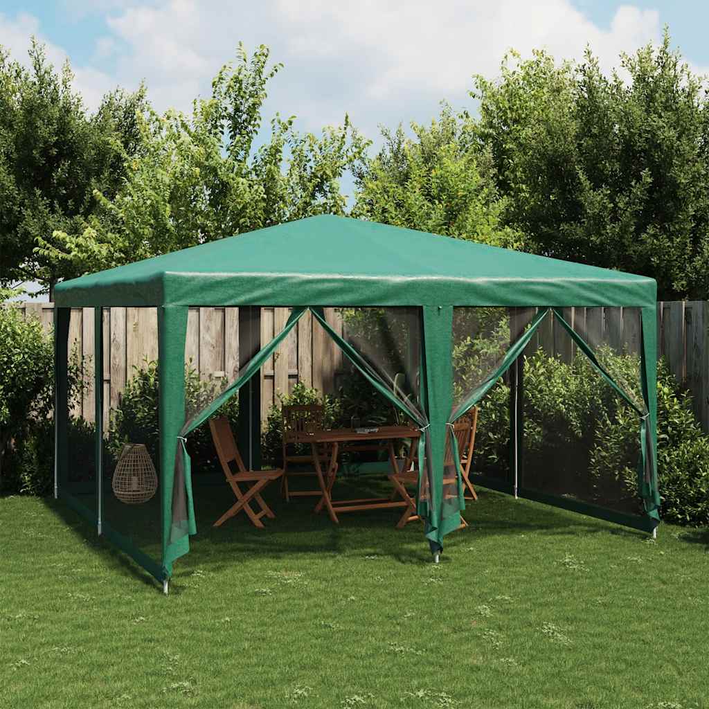 Proginė palapinė su 8 tinklinėmis sienomis, žalia, 4x4m, HDPE Proginė palapinė su 8 tinklinėmis sienomis, žalia, 4x4m, HDPE - Image 2