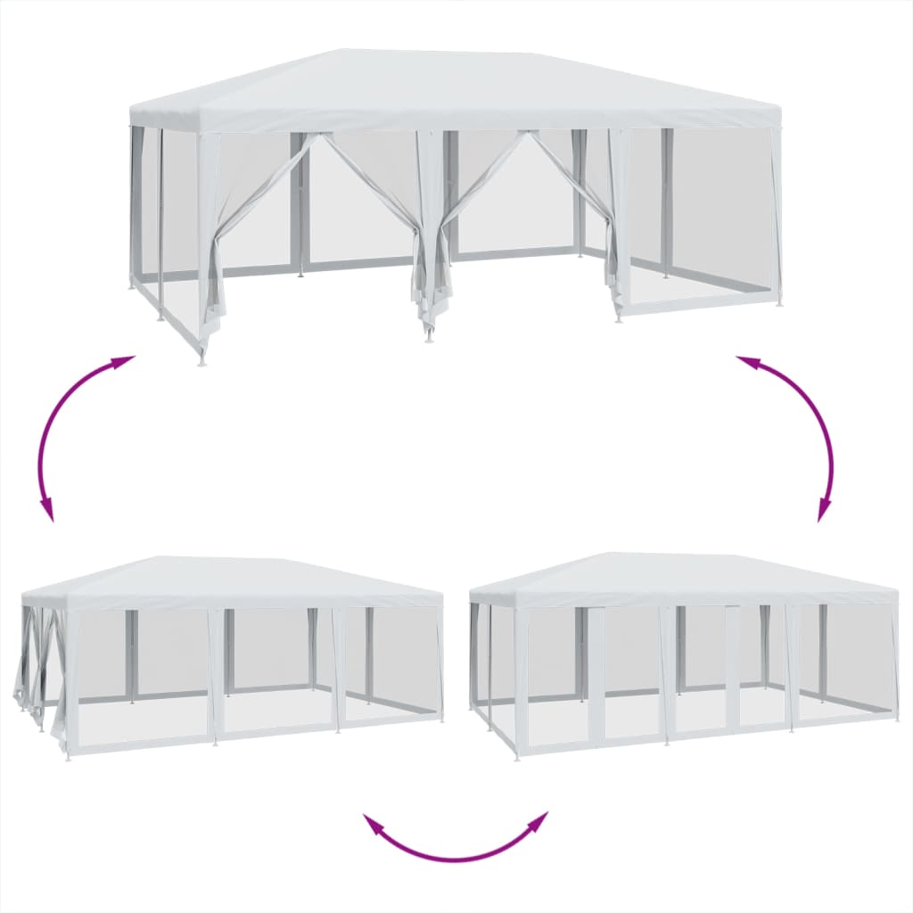 Proginė palapinė su 10 tinklinėmis sienomis, balta, 6x4m, HDPE Proginė palapinė su 10 tinklinėmis sienomis, balta, 6x4m, HDPE - Image 6