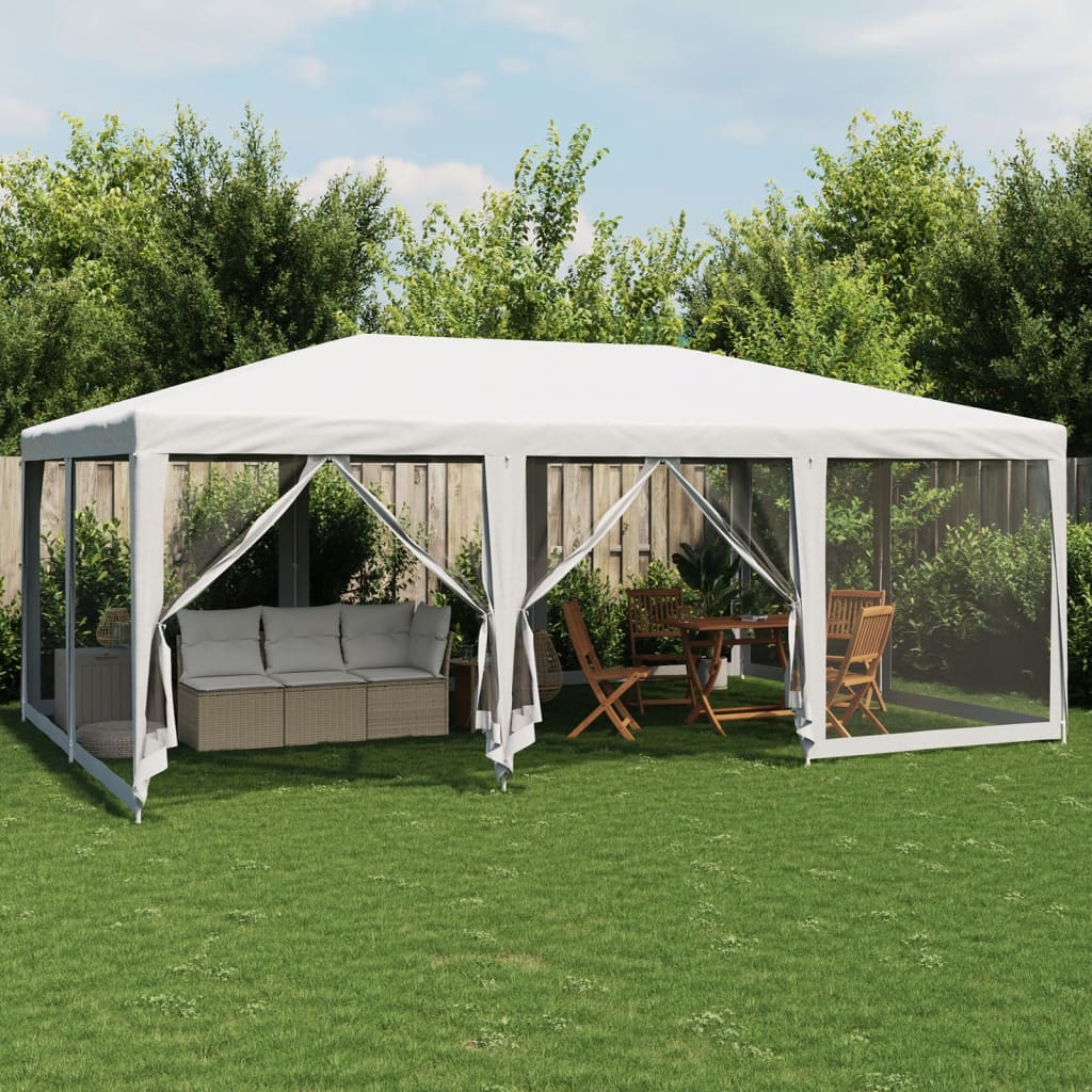 Proginė palapinė su 10 tinklinėmis sienomis, balta, 6x4m, HDPE Proginė palapinė su 10 tinklinėmis sienomis, balta, 6x4m, HDPE - Image 2