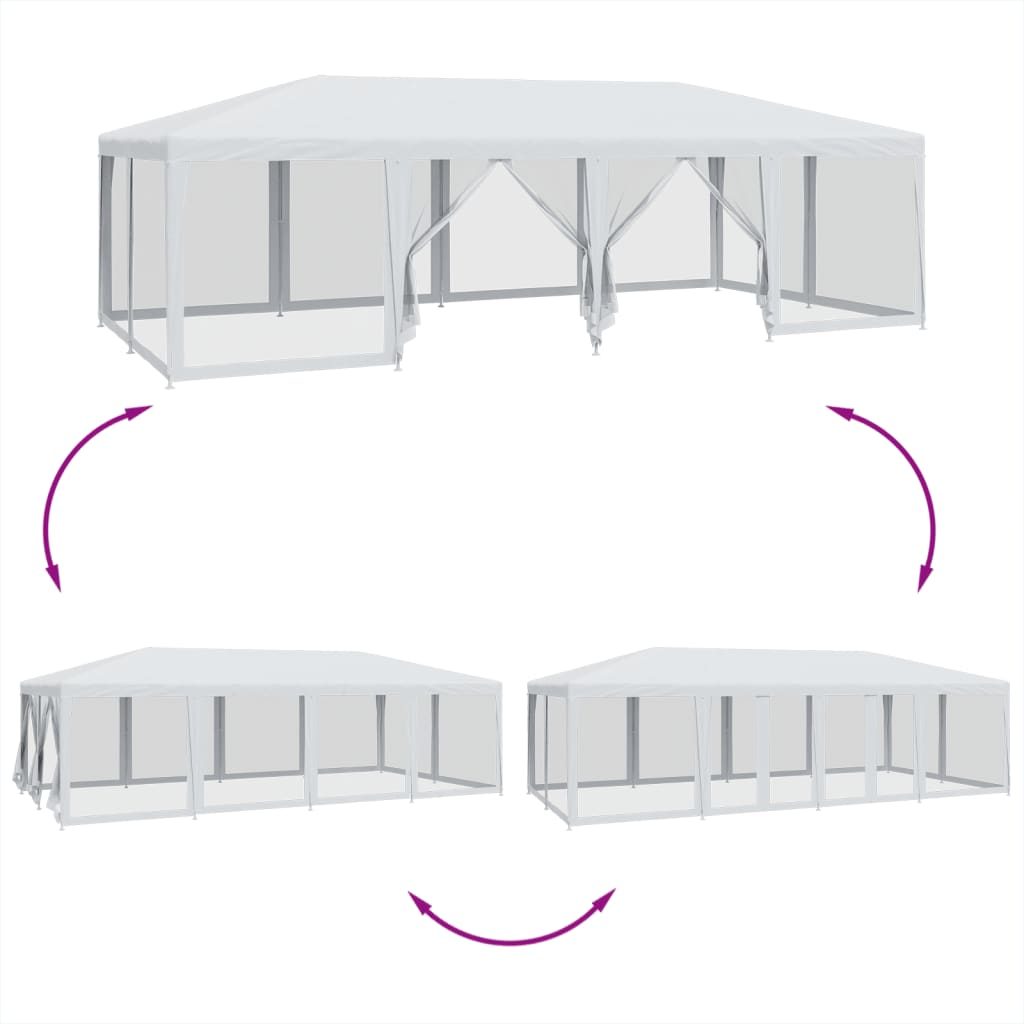 Proginė palapinė su 12 tinklinėmis sienomis, balta, 8x4m, HDPE Proginė palapinė su 12 tinklinėmis sienomis, balta, 8x4m, HDPE - Image 6