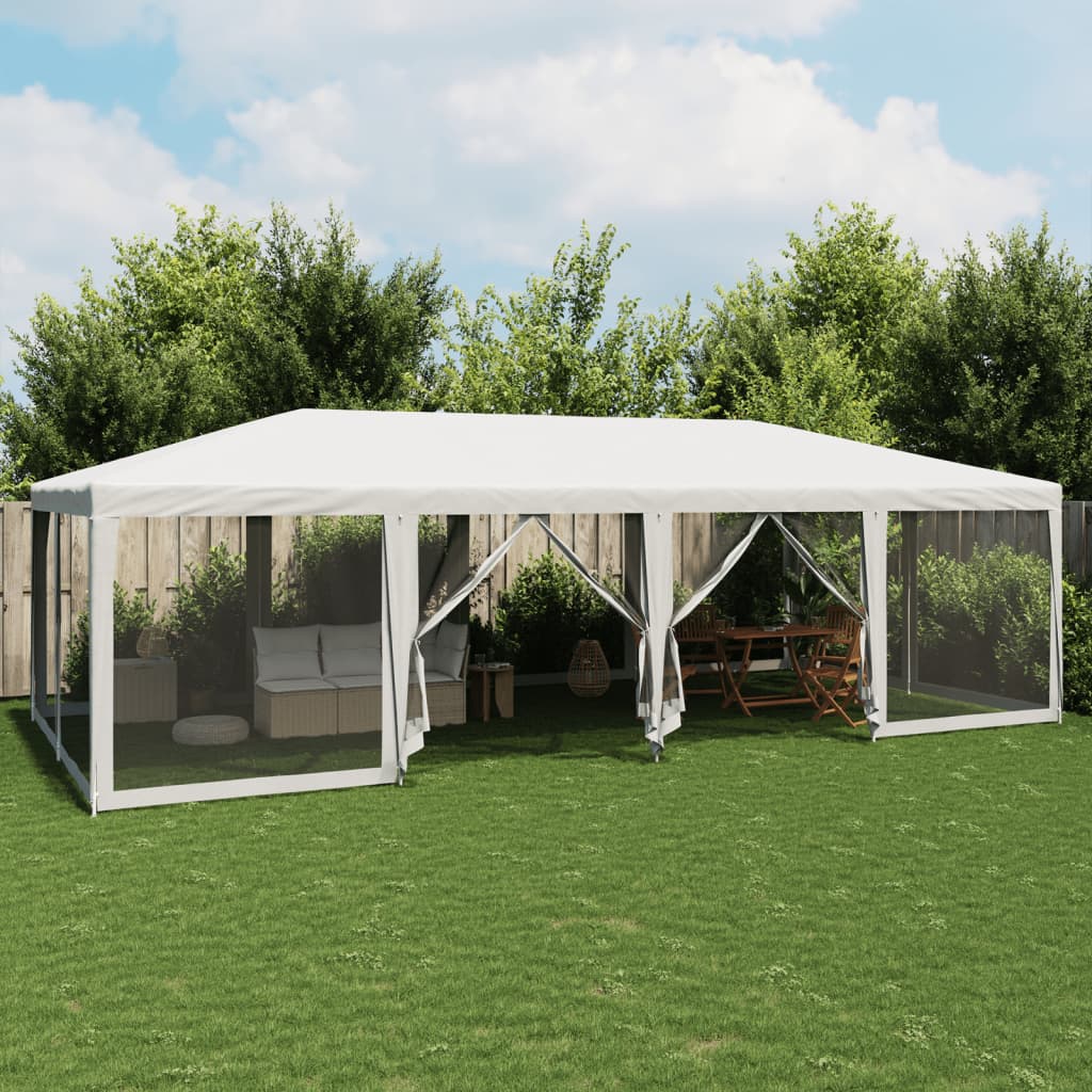 Proginė palapinė su 12 tinklinėmis sienomis, balta, 8x4m, HDPE Proginė palapinė su 12 tinklinėmis sienomis, balta, 8x4m, HDPE - Image 2