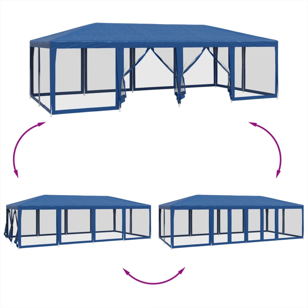 Proginė palapinė su 12 tinklinėmis sienomis, mėlyna, 8x4m, HDPE Proginė palapinė su 12 tinklinėmis sienomis, mėlyna, 8x4m, HDPE - Image 6