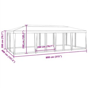 Proginė palapinė su 12 tinklinėmis sienomis, mėlyna, 8x4m, HDPE