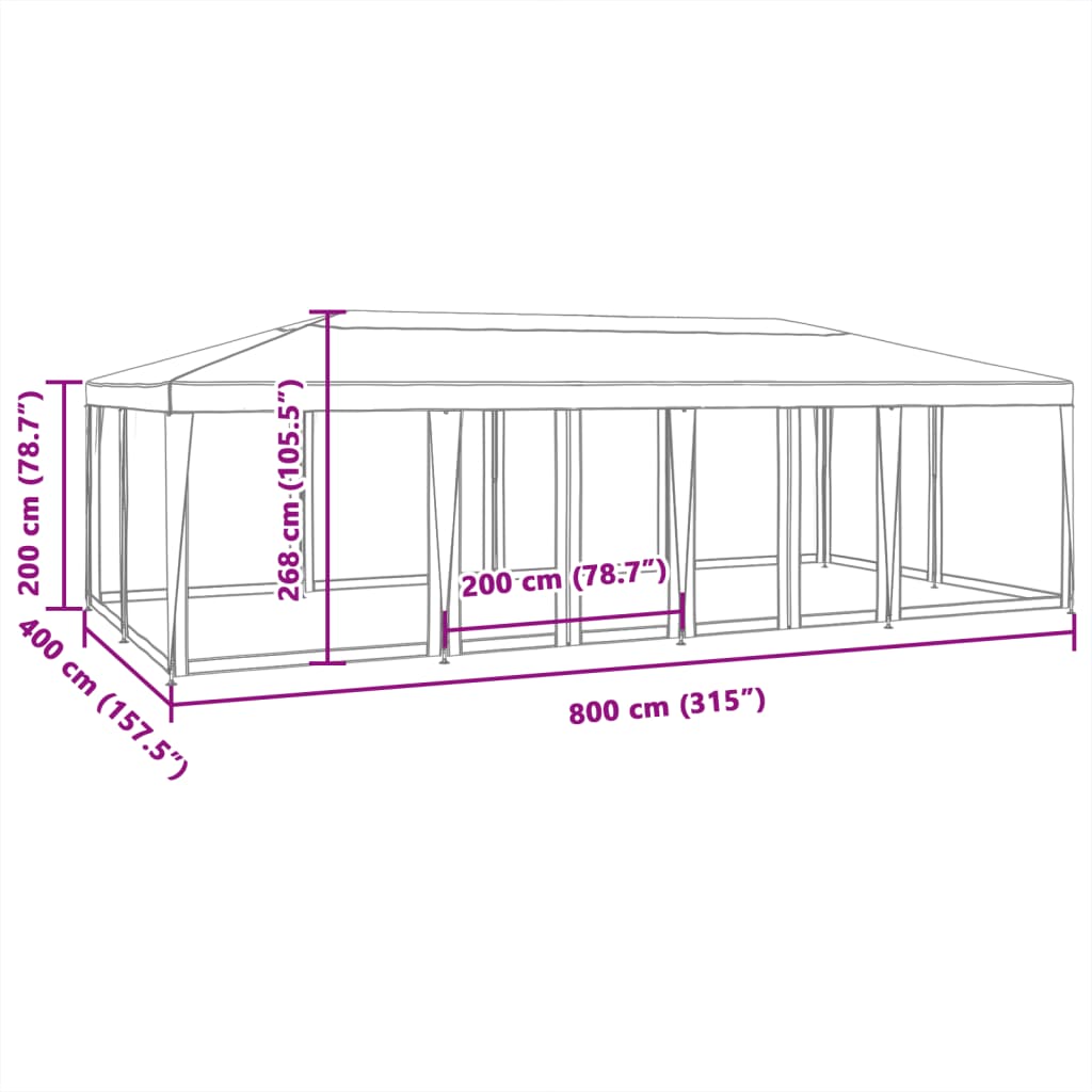 Proginė palapinė su 12 tinklinėmis sienomis, mėlyna, 8x4m, HDPE Proginė palapinė su 12 tinklinėmis sienomis, mėlyna, 8x4m, HDPE