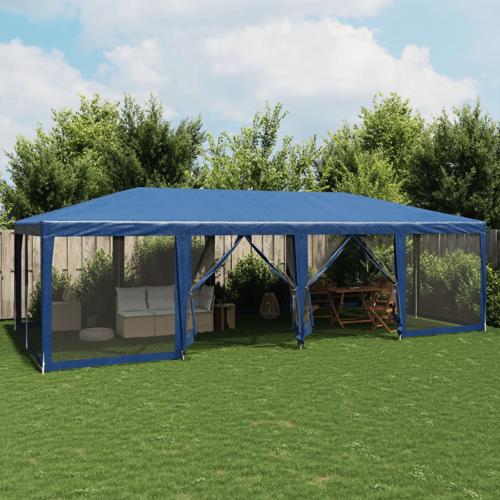 Proginė palapinė su 12 tinklinėmis sienomis, mėlyna, 8x4m, HDPE Proginė palapinė su 12 tinklinėmis sienomis, mėlyna, 8x4m, HDPE - Image 2