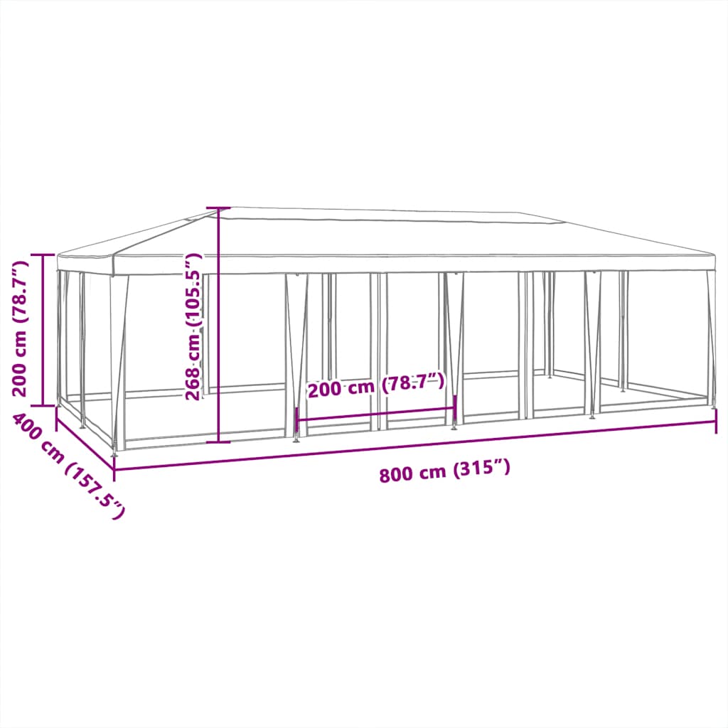 Proginė palapinė su 12 sienomis, raudona, 8x4m, HDPE Proginė palapinė su 12 sienomis, raudona, 8x4m, HDPE