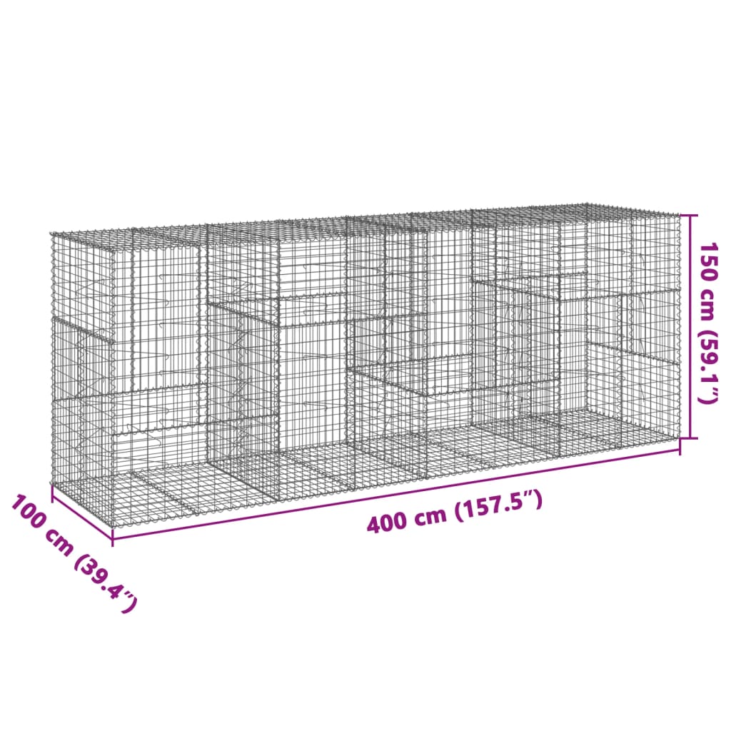 Gabiono krepšys su dangčiu, 400x100x150cm, galvanizuota geležis Gabiono krepšys su dangčiu, 400x100x150cm, galvanizuota geležis