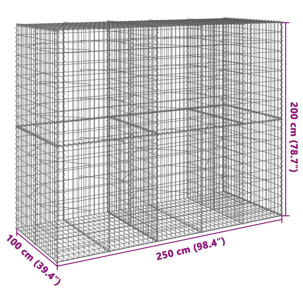 Gabiono krepšys su dangčiu, 250x100x200cm, galvanizuota geležis Gabiono krepšys su dangčiu, 250x100x200cm, galvanizuota geležis
