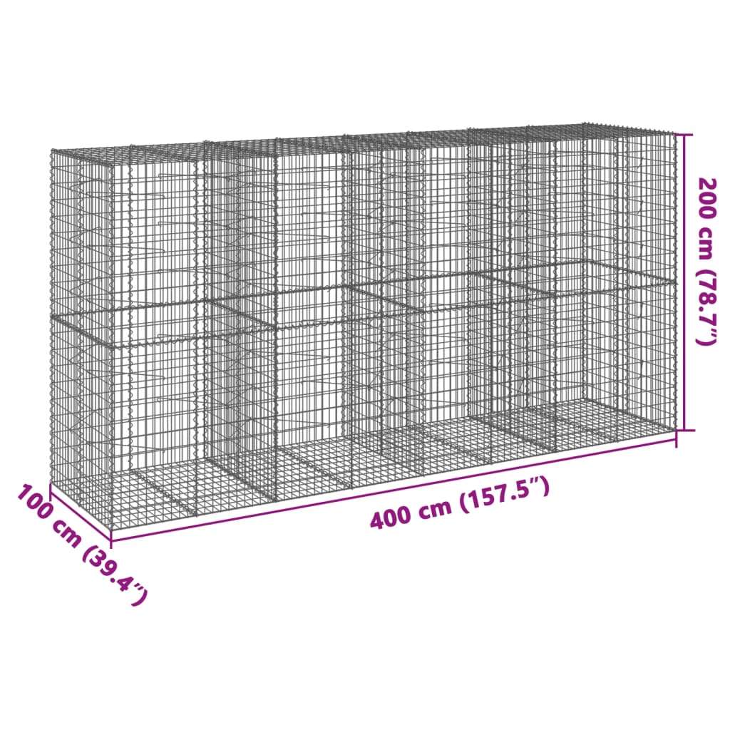 Gabiono krepšys su dangčiu, 400x100x200cm, galvanizuota geležis Gabiono krepšys su dangčiu, 400x100x200cm, galvanizuota geležis