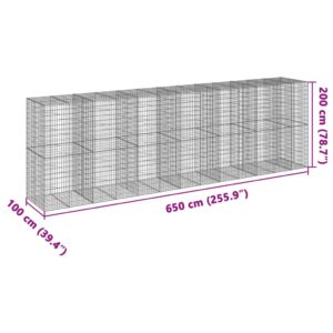 Gabiono krepšys su dangčiu, 650x100x200cm, galvanizuota geležis