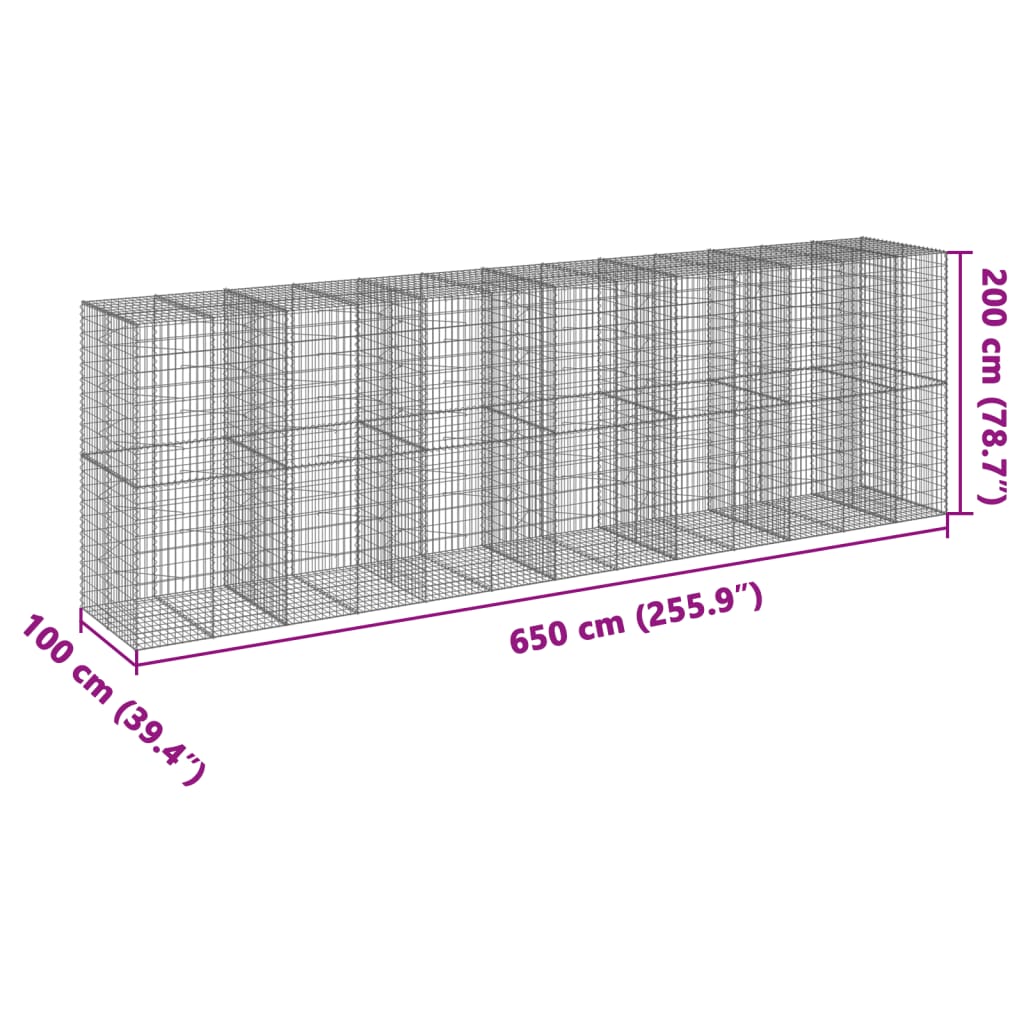 Gabiono krepšys su dangčiu, 650x100x200cm, galvanizuota geležis Gabiono krepšys su dangčiu, 650x100x200cm, galvanizuota geležis