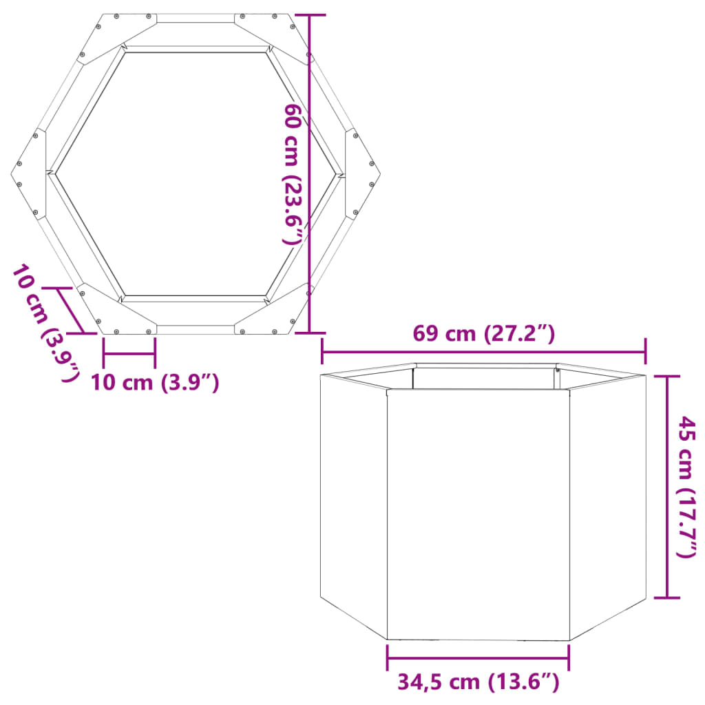 Sodo lovelis, antracito, 69x60x45cm, plienas, šešiakampis Sodo lovelis, antracito, 69x60x45cm, plienas, šešiakampis