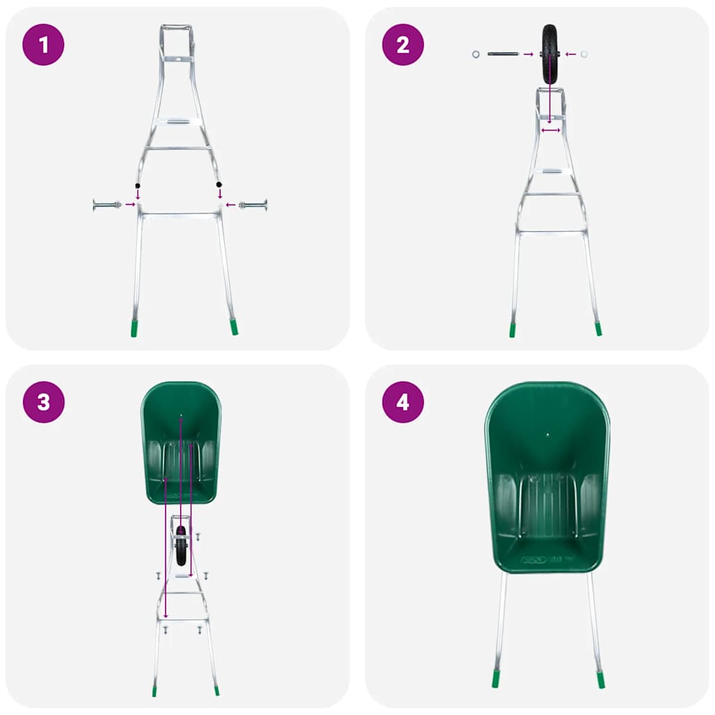Wheelbarrow Green 90 L 150 kg Cinkuotas plienas ir plastikas Wheelbarrow Green 90 L 150 kg Cinkuotas plienas ir plastikas - Image 4