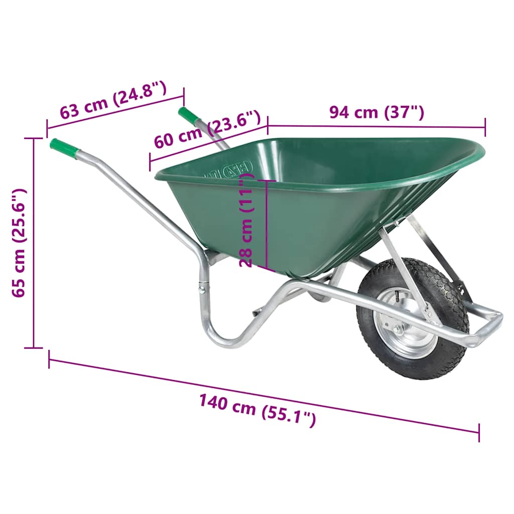 Wheelbarrow Green 90 L 150 kg Cinkuotas plienas ir plastikas Wheelbarrow Green 90 L 150 kg Cinkuotas plienas ir plastikas