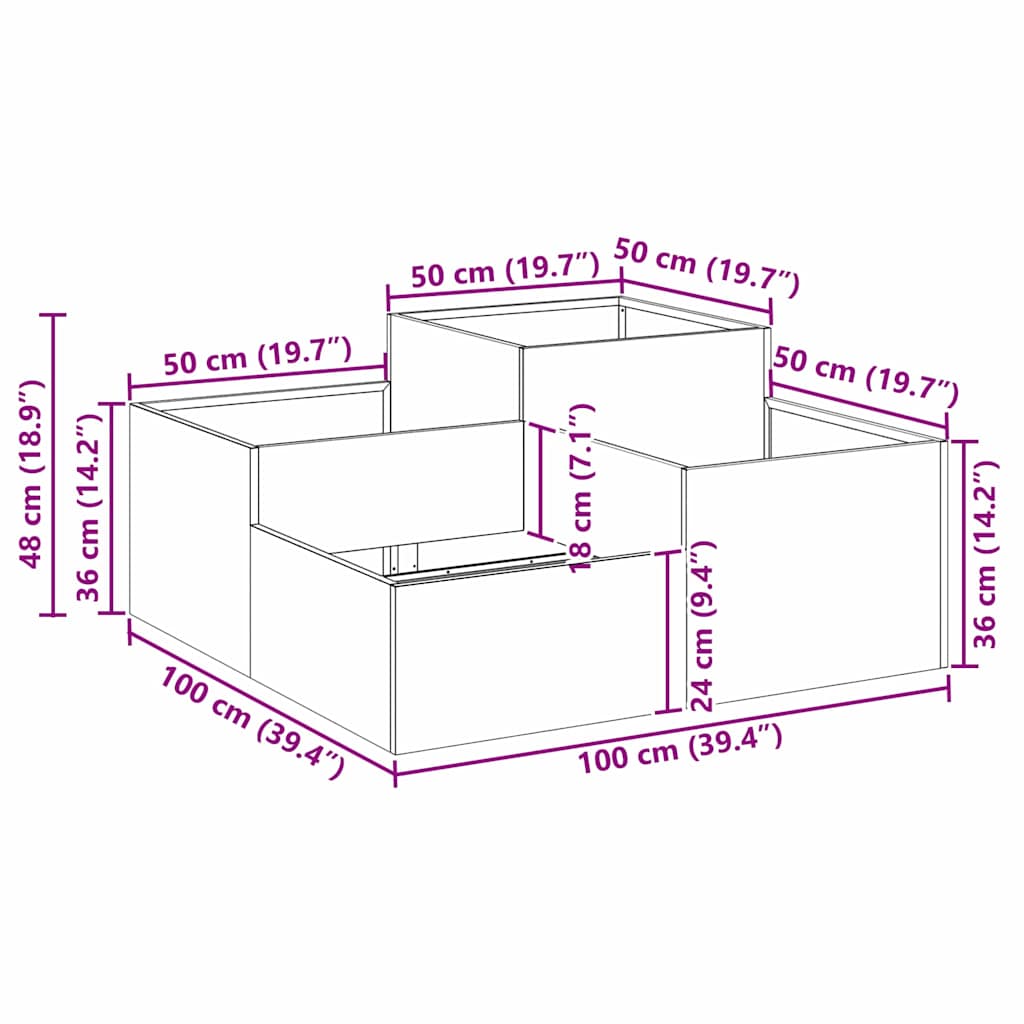 Sodo vazonas Sidabro 100 x 100 x 48 cm Galvanizuotas plienas Sodo vazonas Sidabro 100 x 100 x 48 cm Galvanizuotas plienas