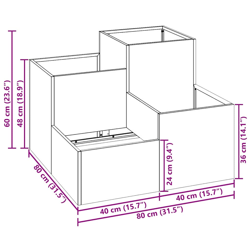 Sodo vazonas Sidabro 80 x 80 x 60 cm Galvanizuotas plienas Sodo vazonas Sidabro 80 x 80 x 60 cm Galvanizuotas plienas