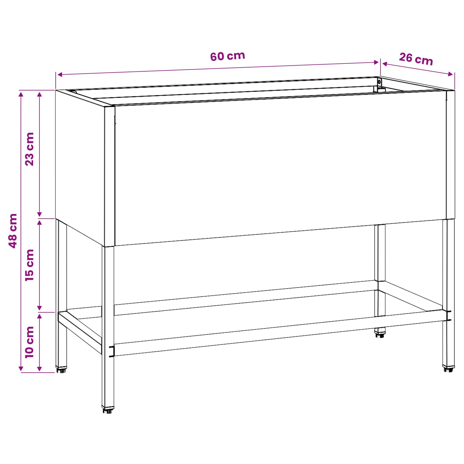 Pakeltas Sodo Vazonas Antracitas 60 x 26 x 45 cm Plienas Pakeltas Sodo Vazonas Antracitas 60 x 26 x 45 cm Plienas