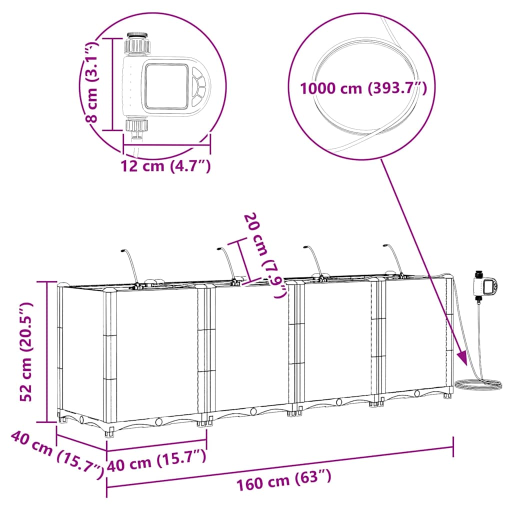 Sodo vazonas 4 vnt. Ruda 160 x 40 x 52 cm PP Sodo vazonas 4 vnt. Ruda 160 x 40 x 52 cm PP