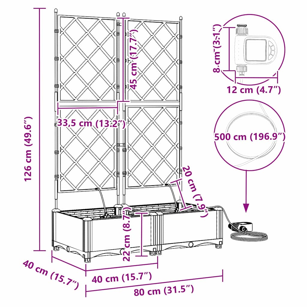 Sodo vazonas 2 vnt. Juoda 80 x 40 x 126 cm PP Sodo vazonas 2 vnt. Juoda 80 x 40 x 126 cm PP