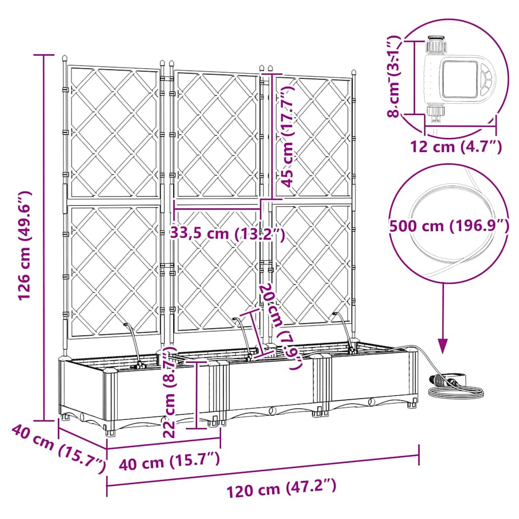 Sodo vazonas 3 vnt. Juoda 120 x 40 x 126 cm PP Sodo vazonas 3 vnt. Juoda 120 x 40 x 126 cm PP