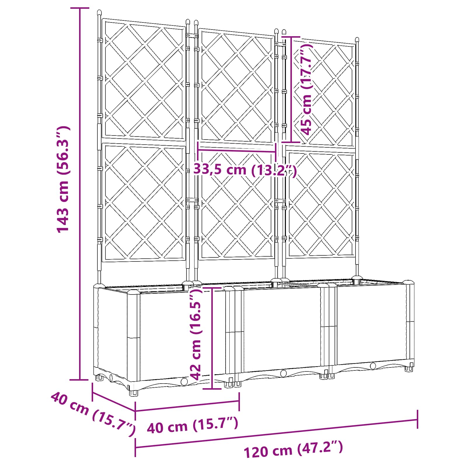 Sodo vazonas 3 vnt. Pilka 120 x 40 x 143 cm PP Sodo vazonas 3 vnt. Pilka 120 x 40 x 143 cm PP