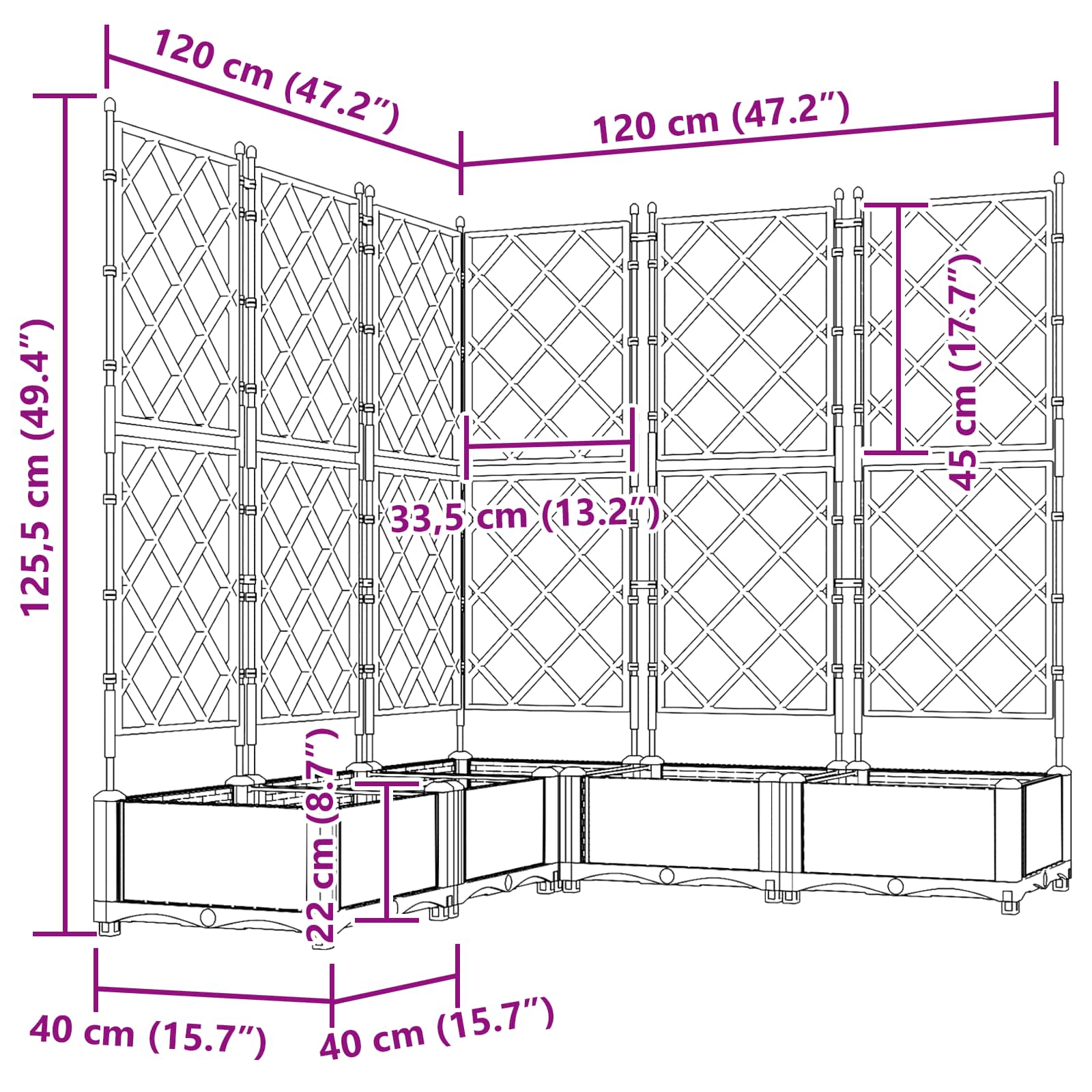 Sodo vazonas 5 vnt. Pilka 120 x 120 x 125,5 cm PP Sodo vazonas 5 vnt. Pilka 120 x 120 x 125,5 cm PP
