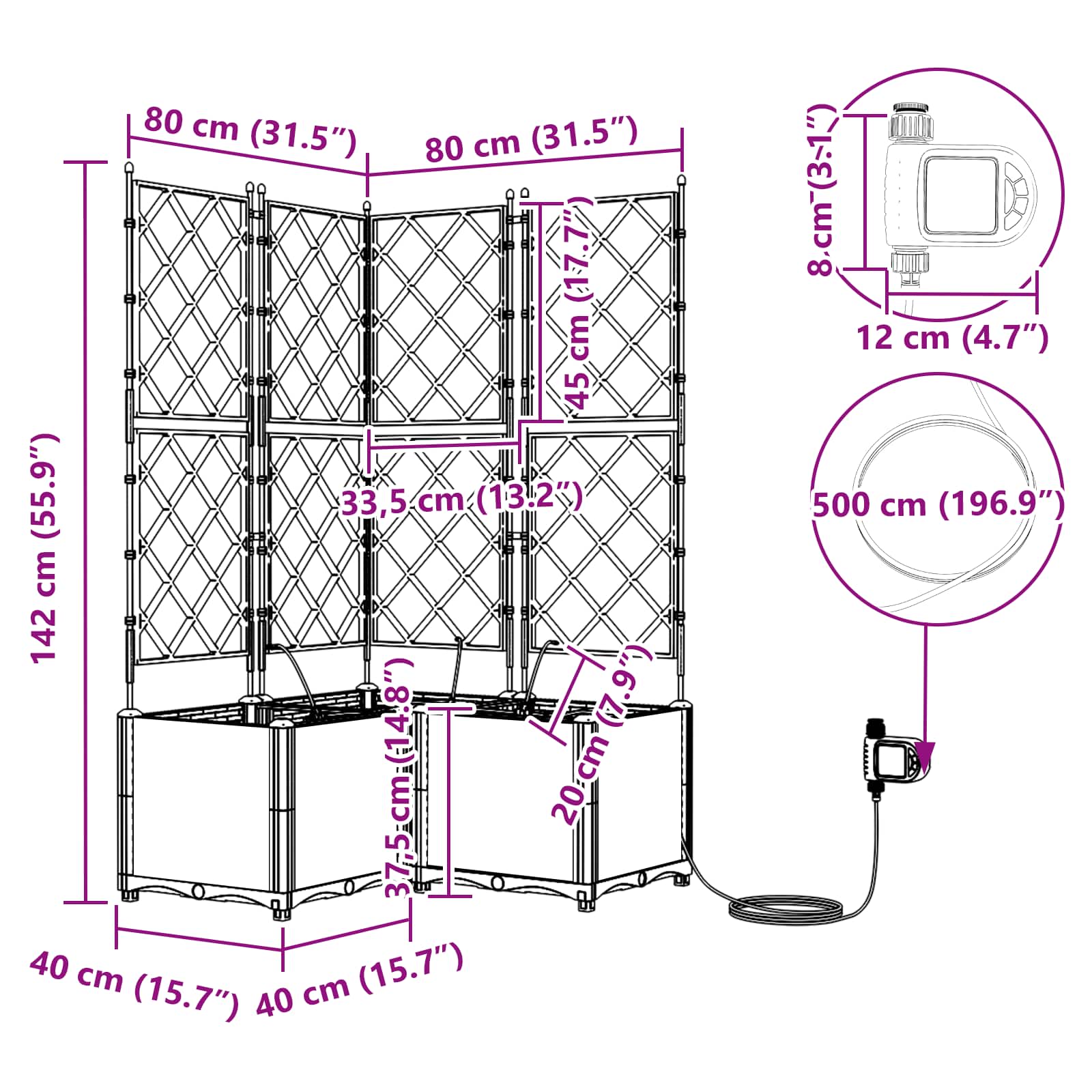 Sodo vazonas 3 vnt. Pilka 80 x 80 x 142 cm PP Sodo vazonas 3 vnt. Pilka 80 x 80 x 142 cm PP