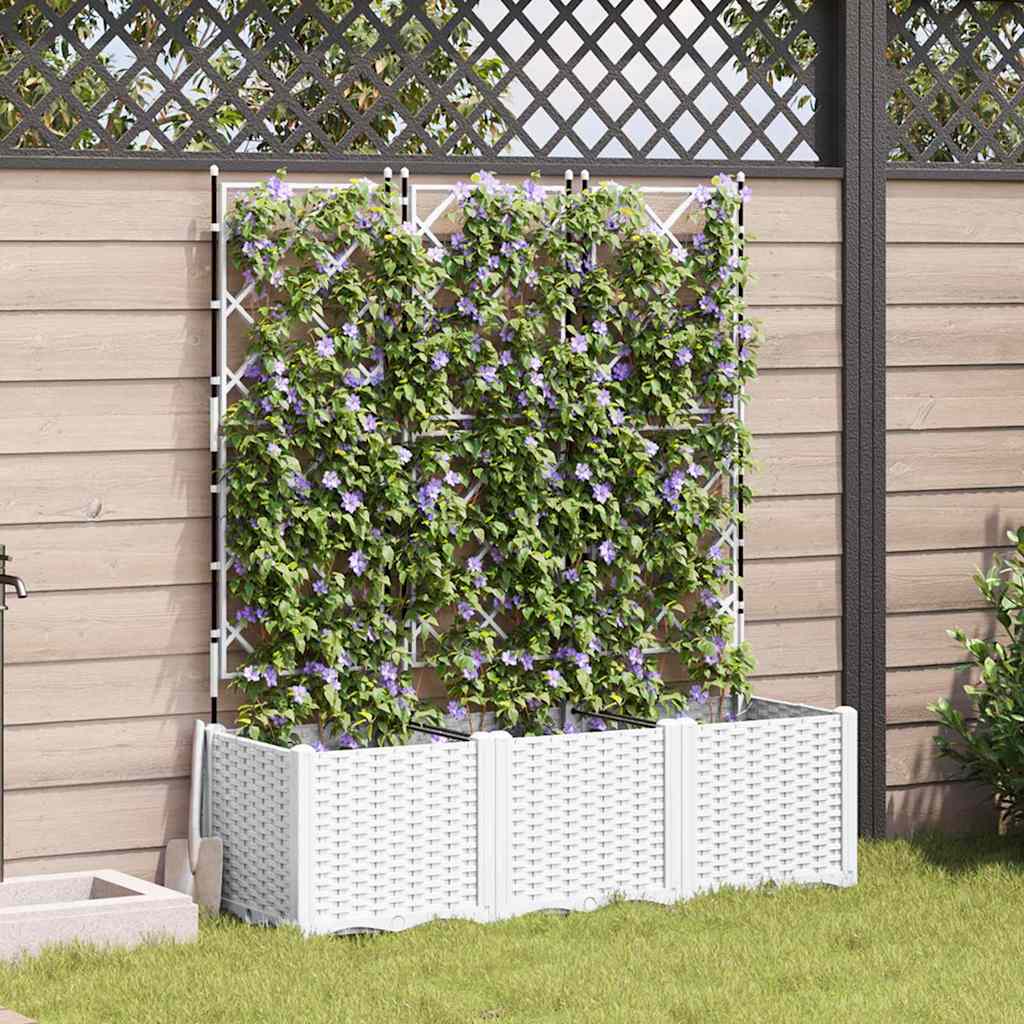 Sodo vazonas 3 vnt. Balta 120 x 40 x 143 cm PP Sodo vazonas 3 vnt. Balta 120 x 40 x 143 cm PP - Image 2