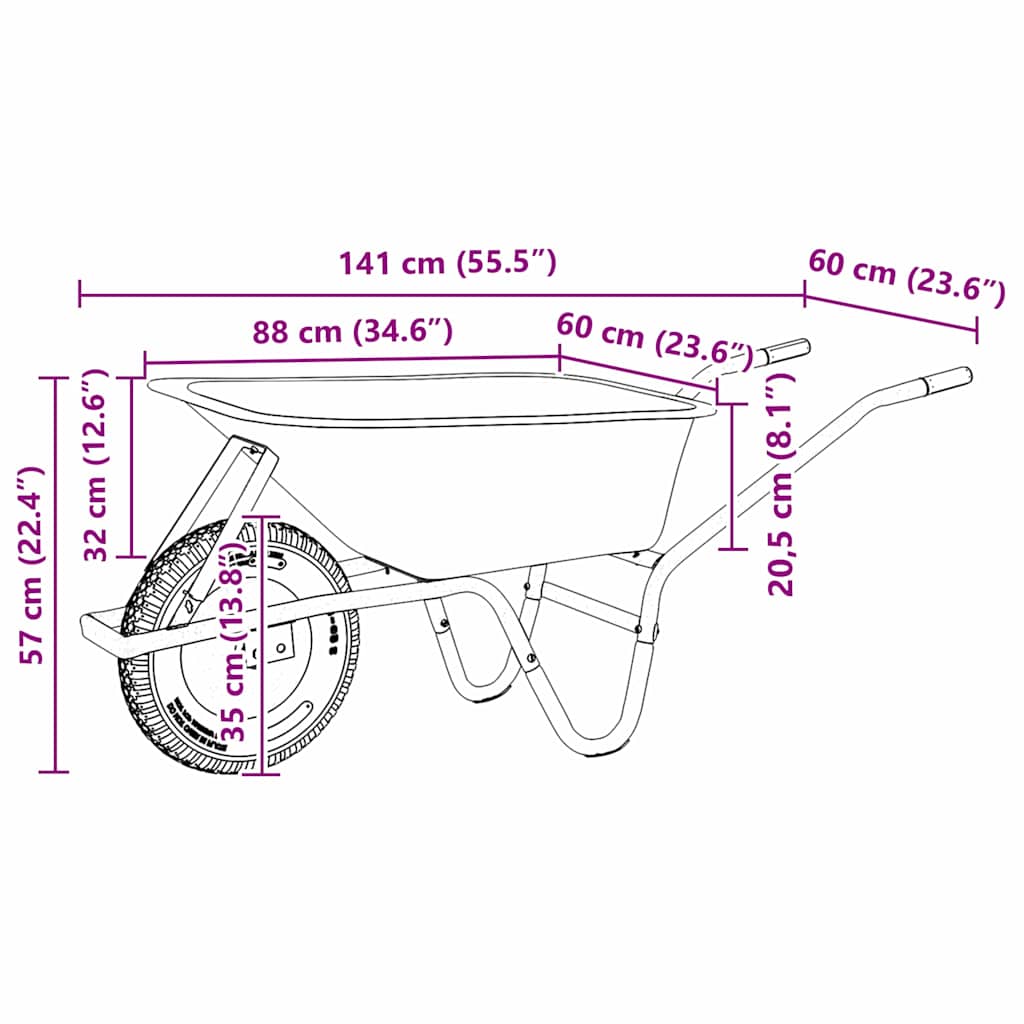 Vežimėlis Sidabrinė ir juoda 80 L 120 kg Galvanizuotas plienas Vežimėlis Sidabrinė ir juoda 80 L 120 kg Galvanizuotas plienas