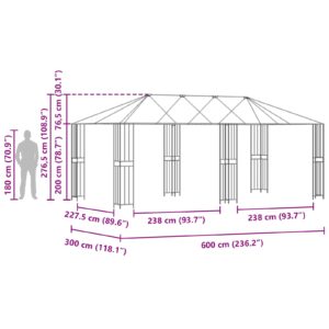 Paviljono rėmas be paviljono audinio 6 x 3 m Juoda Plienas