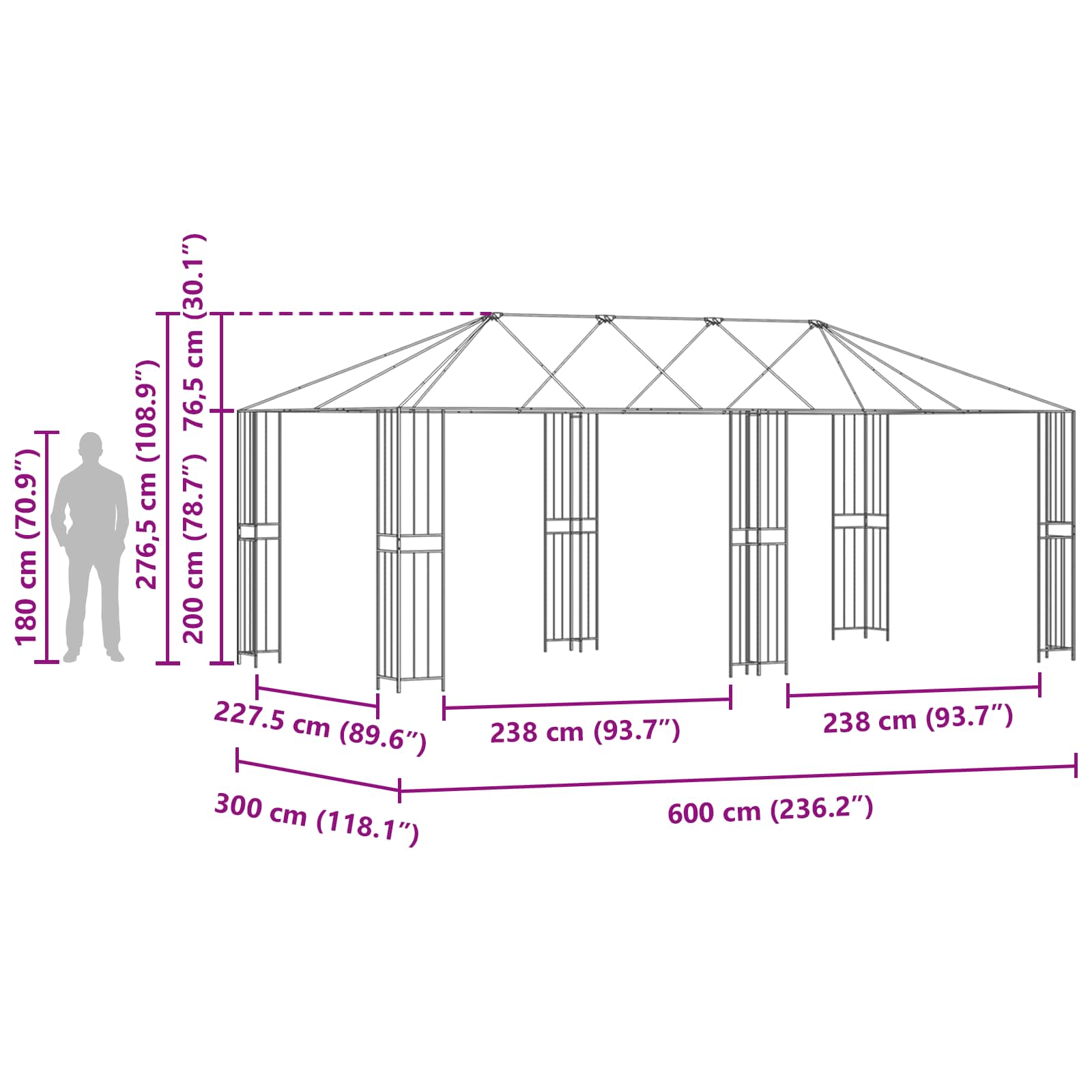 Paviljono rėmas be paviljono audinio 6 x 3 m Juoda Plienas Paviljono rėmas be paviljono audinio 6 x 3 m Juoda Plienas