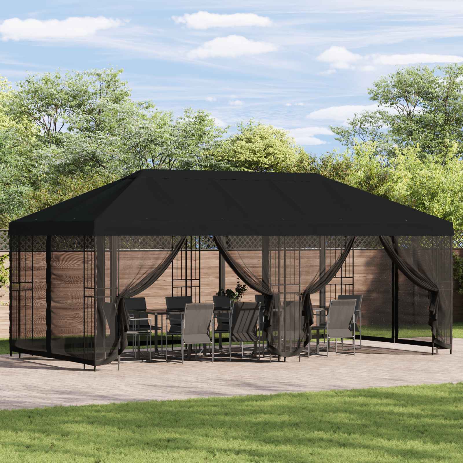 Paviljonas su šoninėmis sienelėmis 6 x 3 m Juoda Paviljonas su šoninėmis sienelėmis 6 x 3 m Juoda - Image 2