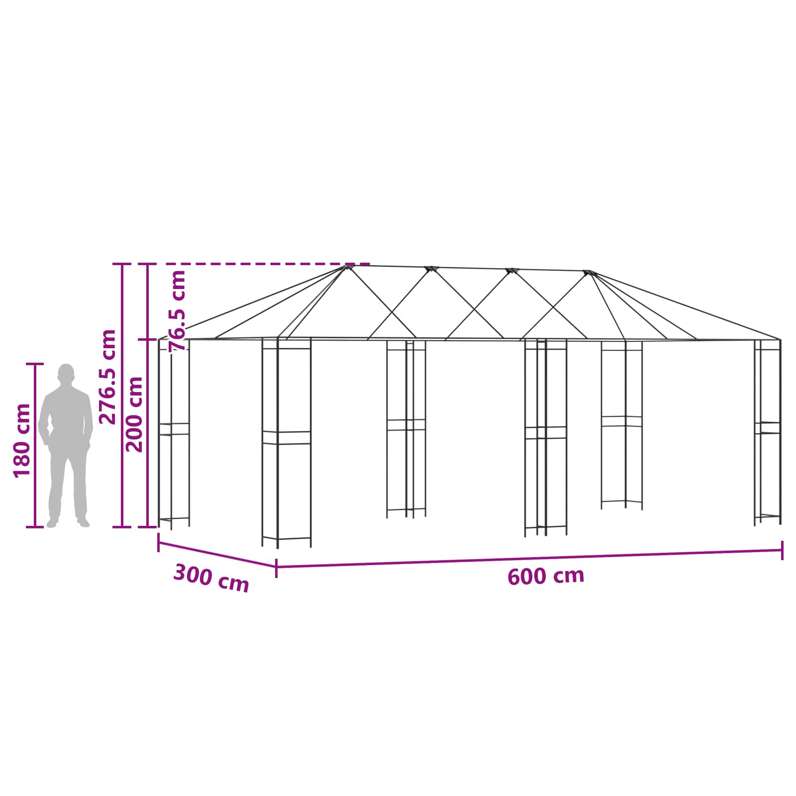 Paviljono rėmas be paviljono audinio 6 x 3 m Juoda Plienas Paviljono rėmas be paviljono audinio 6 x 3 m Juoda Plienas